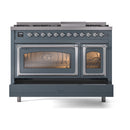 ILVE Nostalgie II Noblesse 48-Inch Freestanding Natural Gas Dual Fuel Range in Blue Grey with Chrome Trim (UN48FNMPBGC)