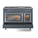 ILVE Nostalgie II Noblesse 48-Inch Dual Fuel Freestanding Range in Blue Grey with Chrome Trim (UN48FNMPBGCLP)
