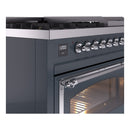 ILVE Nostalgie II Noblesse 48-Inch Freestanding Natural Gas Dual Fuel Range in Blue Grey with Chrome Trim (UN48FNMPBGC)