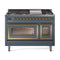 ILVE Nostalgie II Noblesse 48-Inch Freestanding Natural Gas Dual Fuel Range in Blue Grey with Brass Trim (UN48FNMPBGG)