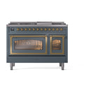 ILVE Nostalgie II Noblesse 48-Inch Dual Fuel Freestanding Range in Blue Grey with Brass Trim (UN48FNMPBGGLP)