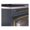 ILVE Nostalgie II Noblesse 48-Inch Dual Fuel Freestanding Range in Blue Grey with Brass Trim (UN48FNMPBGGLP)