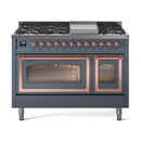 ILVE Nostalgie II Noblesse 48-Inch Dual Fuel Freestanding Range in Blue Grey with Copper Trim (UN48FNMPBGPLP)