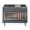 ILVE Nostalgie II Noblesse 48-Inch Dual Fuel Freestanding Range in Blue Grey with Copper Trim (UN48FNMPBGP)