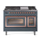 ILVE Nostalgie II Noblesse 48-Inch Freestanding Natural Gas Dual Fuel Range in Blue Grey with Copper Trim (UN48FNMPBGP)