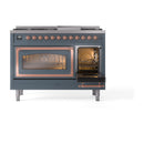 ILVE Nostalgie II Noblesse 48-Inch Dual Fuel Freestanding Range in Blue Grey with Copper Trim (UN48FNMPBGPLP)