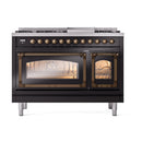ILVE Nostalgie II Noblesse 48-Inch Freestanding Natural Gas Dual Fuel Range in Glossy Black with Bronze Trim (UN48FNMPBKB)