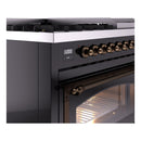 ILVE Nostalgie II Noblesse 48-Inch Dual Fuel Freestanding Range in Glossy Black with Bronze Trim (UN48FNMPBKBLP)