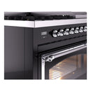 ILVE Nostalgie II Noblesse 48-Inch Dual Fuel Freestanding Range in Glossy Black with Chrome Trim (UN48FNMPBKCLP)