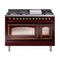 ILVE Nostalgie II Noblesse 48-Inch Freestanding Natural Gas Dual Fuel Range in Burgudy with Bronze Trim (UN48FNMPBUB)