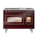 ILVE Nostalgie II Noblesse 48-Inch Freestanding Natural Gas Dual Fuel Range in Burgudy with Bronze Trim (UN48FNMPBUB)