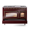 ILVE Nostalgie II Noblesse 48-Inch Dual Fuel Freestanding Range in Burgudy with Bronze Trim (UN48FNMPBUBLP)