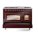 ILVE Nostalgie II Noblesse 48-Inch Freestanding Natural Gas Dual Fuel Range in Burgudy with Bronze Trim (UN48FNMPBUB)