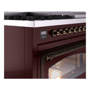 ILVE Nostalgie II Noblesse 48-Inch Freestanding Natural Gas Dual Fuel Range in Burgudy with Bronze Trim (UN48FNMPBUB)