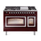 ILVE Nostalgie II Noblesse 48-Inch Freestanding Natural Gas Dual Fuel Range in Burgundy with Chrome Trim (UN48FNMPBUC)