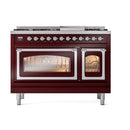 ILVE Nostalgie II Noblesse 48-Inch Freestanding Natural Gas Dual Fuel Range in Burgundy with Chrome Trim (UN48FNMPBUC)