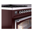 ILVE Nostalgie II Noblesse 48-Inch Dual Fuel Freestanding Range in Burgundy with Chrome Trim (UN48FNMPBUCLP)