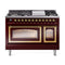 ILVE Nostalgie II Noblesse 48-Inch Freestanding Natural Gas Dual Fuel Range in Burgundy with Brass Trim (UN48FNMPBUG)