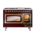 ILVE Nostalgie II Noblesse 48-Inch Freestanding Natural Gas Dual Fuel Range in Burgundy with Brass Trim (UN48FNMPBUG)