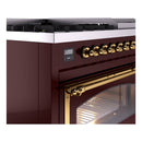 ILVE Nostalgie II Noblesse 48-Inch Freestanding Natural Gas Dual Fuel Range in Burgundy with Brass Trim (UN48FNMPBUG)