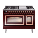 ILVE Nostalgie II Noblesse 48-Inch Freestanding Natural Gas Dual Fuel Range in Burgudy with Copper Trim (UN48FNMPBUP)