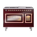 ILVE Nostalgie II Noblesse 48-Inch Freestanding Natural Gas Dual Fuel Range in Burgudy with Copper Trim (UN48FNMPBUP)