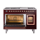 ILVE Nostalgie II Noblesse 48-Inch Freestanding Natural Gas Dual Fuel Range in Burgudy with Copper Trim (UN48FNMPBUP)
