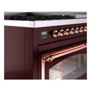 ILVE Nostalgie II Noblesse 48-Inch Freestanding Natural Gas Dual Fuel Range in Burgudy with Copper Trim (UN48FNMPBUP)
