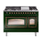 ILVE Nostalgie II Noblesse 48-Inch Freestanding Natural Gas Dual Fuel Range in Emerald Green with Bronze Trim (UN48FNMPEGB)