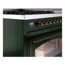 ILVE Nostalgie II Noblesse 48-Inch Freestanding Natural Gas Dual Fuel Range in Emerald Green with Bronze Trim (UN48FNMPEGB)