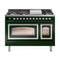 ILVE Nostalgie II Noblesse 48-Inch Freestanding Natural Gas Dual Fuel Range in Emerald Green with Chrome Trim (UN48FNMPEGC)