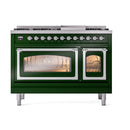 ILVE Nostalgie II Noblesse 48-Inch Dual Fuel Freestanding Range in Emerald Green with Chrome Trim (UN48FNMPEGCLP)