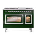 ILVE Nostalgie II Noblesse 48-Inch Freestanding Natural Gas Dual Fuel Range in Emerald Green with Chrome Trim (UN48FNMPEGC)