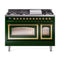 ILVE Nostalgie II Noblesse 48-Inch Freestanding Natural Gas Dual Fuel Range in Emerald Green with Brass Trim (UN48FNMPEGG)