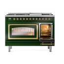 ILVE Nostalgie II Noblesse 48-Inch Dual Fuel Freestanding Range in Emerald Green with Brass Trim (UN48FNMPEGGLP)