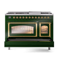 ILVE Nostalgie II Noblesse 48-Inch Dual Fuel Freestanding Range in Emerald Green with Brass Trim (UN48FNMPEGGLP)