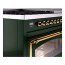 ILVE Nostalgie II Noblesse 48-Inch Freestanding Natural Gas Dual Fuel Range in Emerald Green with Brass Trim (UN48FNMPEGG)