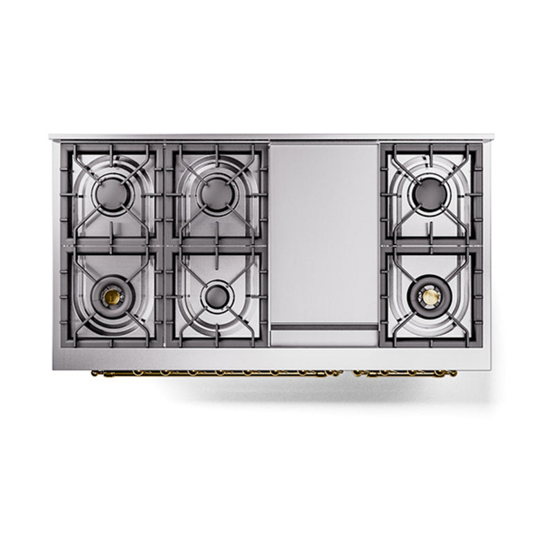 ILVE Nostalgie II Noblesse 48-Inch Dual Fuel Freestanding Range in Emerald Green with Brass Trim (UN48FNMPEGG)