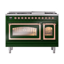 ILVE Nostalgie II Noblesse 48-Inch Freestanding Natural Gas Dual Fuel Range in Emerald Green with Copper Trim (UN48FNMPEGP)