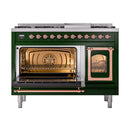 ILVE Nostalgie II Noblesse 48-Inch Dual Fuel Freestanding Range in Emerald Green with Copper Trim (UN48FNMPEGPLP)