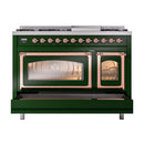 ILVE Nostalgie II Noblesse 48-Inch Dual Fuel Freestanding Range in Emerald Green with Copper Trim (UN48FNMPEGPLP)