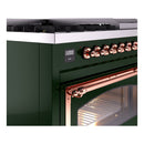 ILVE Nostalgie II Noblesse 48-Inch Dual Fuel Freestanding Range in Emerald Green with Copper Trim (UN48FNMPEGPLP)