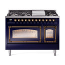 ILVE Nostalgie II Noblesse 48-Inch Dual Fuel Freestanding Range in Midnight Blue with Bronze Trim (UN48FNMPMBBLP)