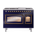 ILVE Nostalgie II Noblesse 48-Inch Freestanding Natural Gas Dual Fuel Range in Midnight Blue with Bronze Trim (UN48FNMPMBB)