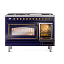 ILVE Nostalgie II Noblesse 48-Inch Dual Fuel Freestanding Range in Midnight Blue with Bronze Trim (UN48FNMPMBBLP)