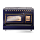 ILVE Nostalgie II Noblesse 48-Inch Dual Fuel Freestanding Range in Midnight Blue with Bronze Trim (UN48FNMPMBBLP)