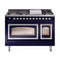 ILVE Nostalgie II Noblesse 48-Inch Freestanding Natural Gas Dual Fuel Range in Midnight Blue with Chrome Trim (UN48FNMPMBC)