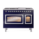ILVE Nostalgie II Noblesse 48-Inch Dual Fuel Freestanding Range in Midnight Blue with Chrome Trim (UN48FNMPMBCLP)