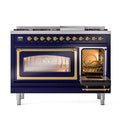 ILVE Nostalgie II Noblesse 48-Inch Dual Fuel Freestanding Range in Midnight Blue with Brass Trim (UN48FNMPMBGLP)
