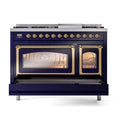 ILVE Nostalgie II Noblesse 48-Inch Dual Fuel Freestanding Range in Midnight Blue with Brass Trim (UN48FNMPMBGLP)